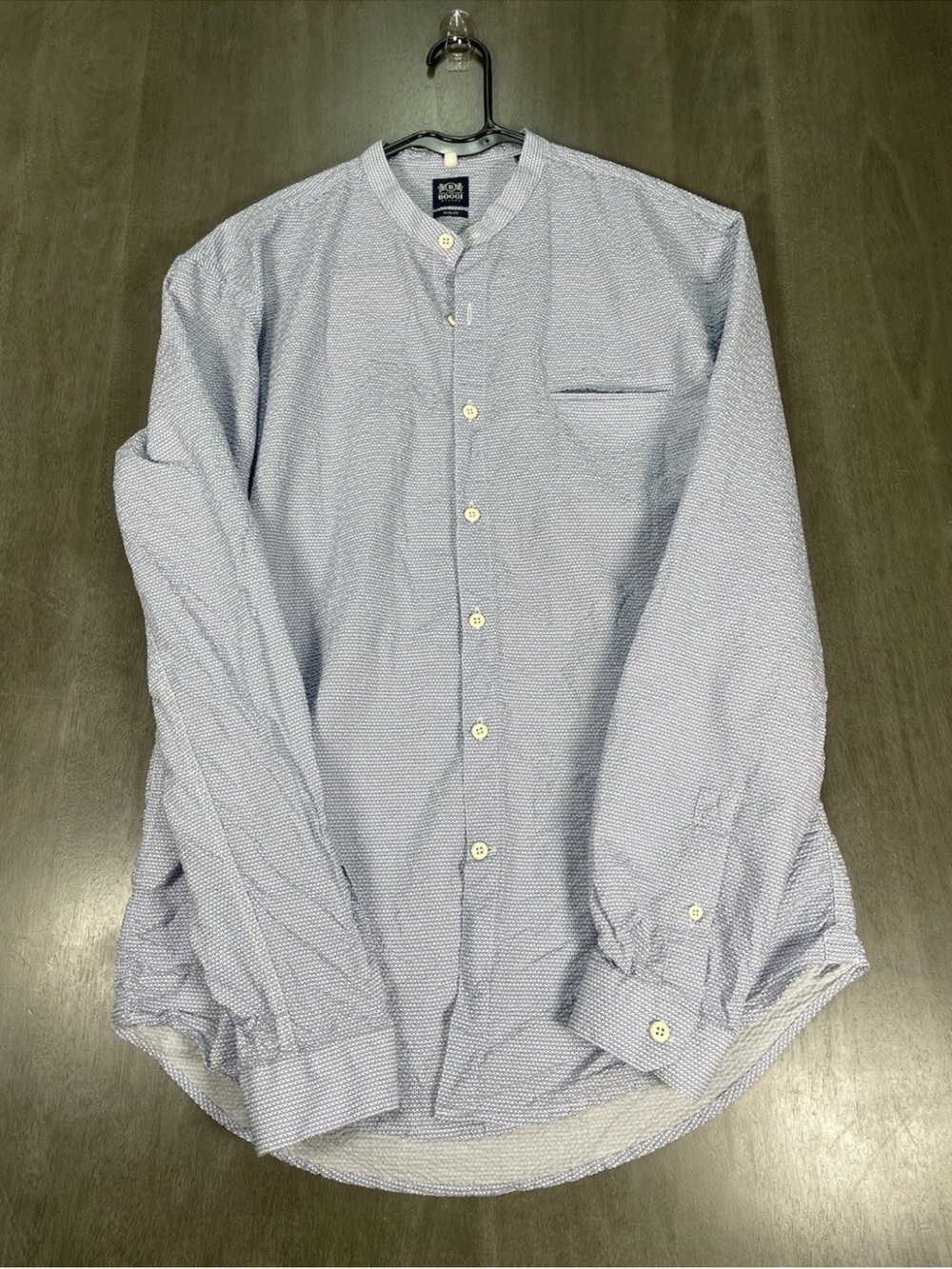 Boggi Milano Mens Limited Edition Anchor Seersucker Band Collar Shirt Slim Fit L